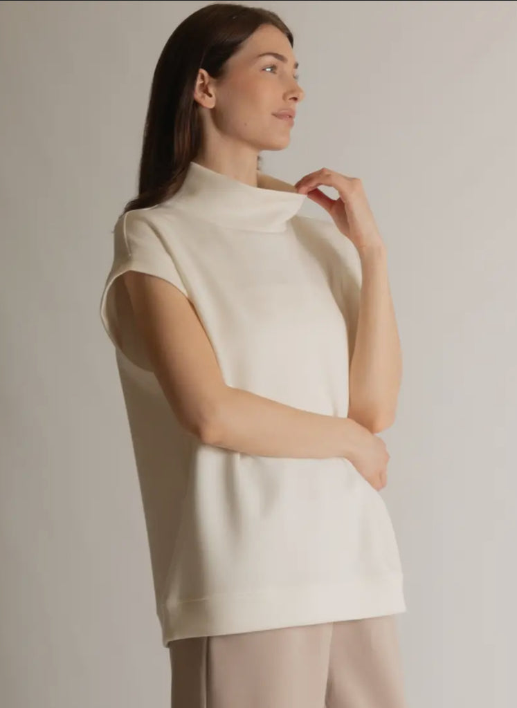 Ivory Modal Mock Neck Capped Sleeve Top