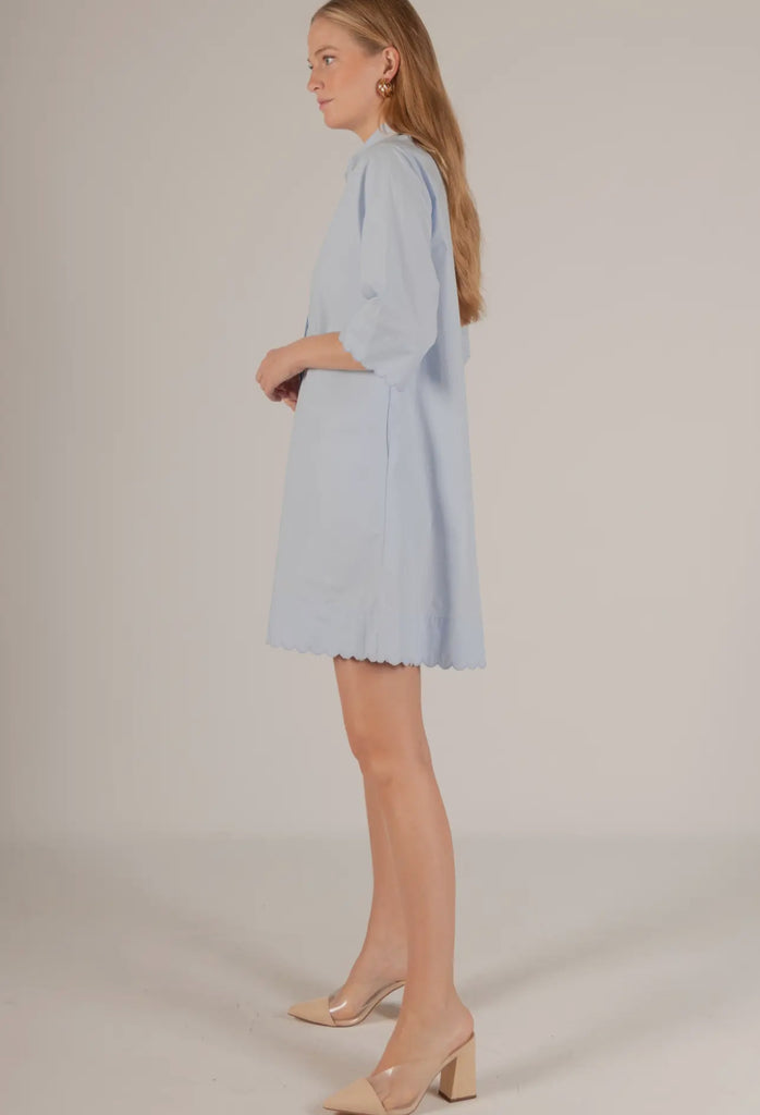 Blue Scallop Poplin Dress