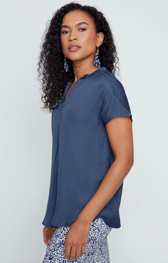 Indigo V neck blouse
