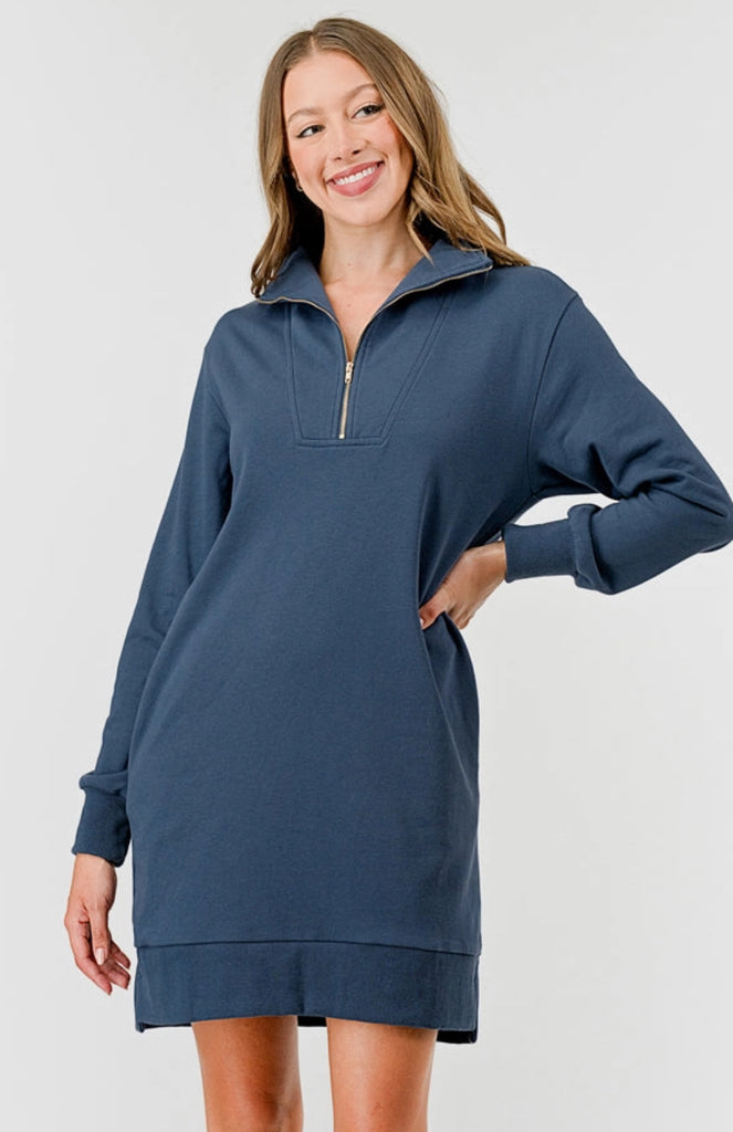 Blue half zip dress