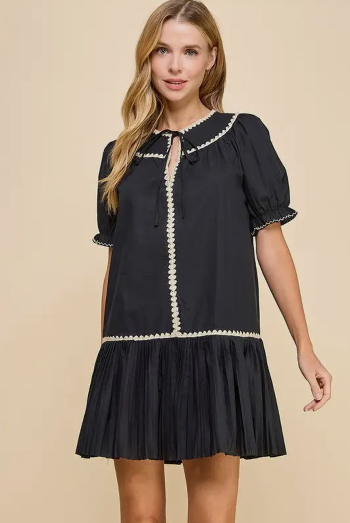 Black Embroidery Trim Dress