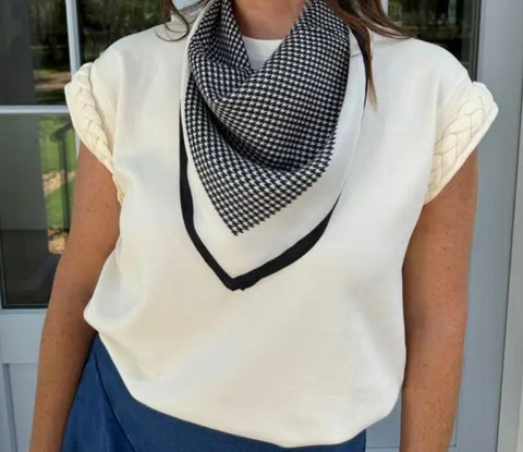 Ivory/Black Multi Square Silky Scarf