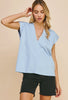 Blue Cap Sleeve V neck Top