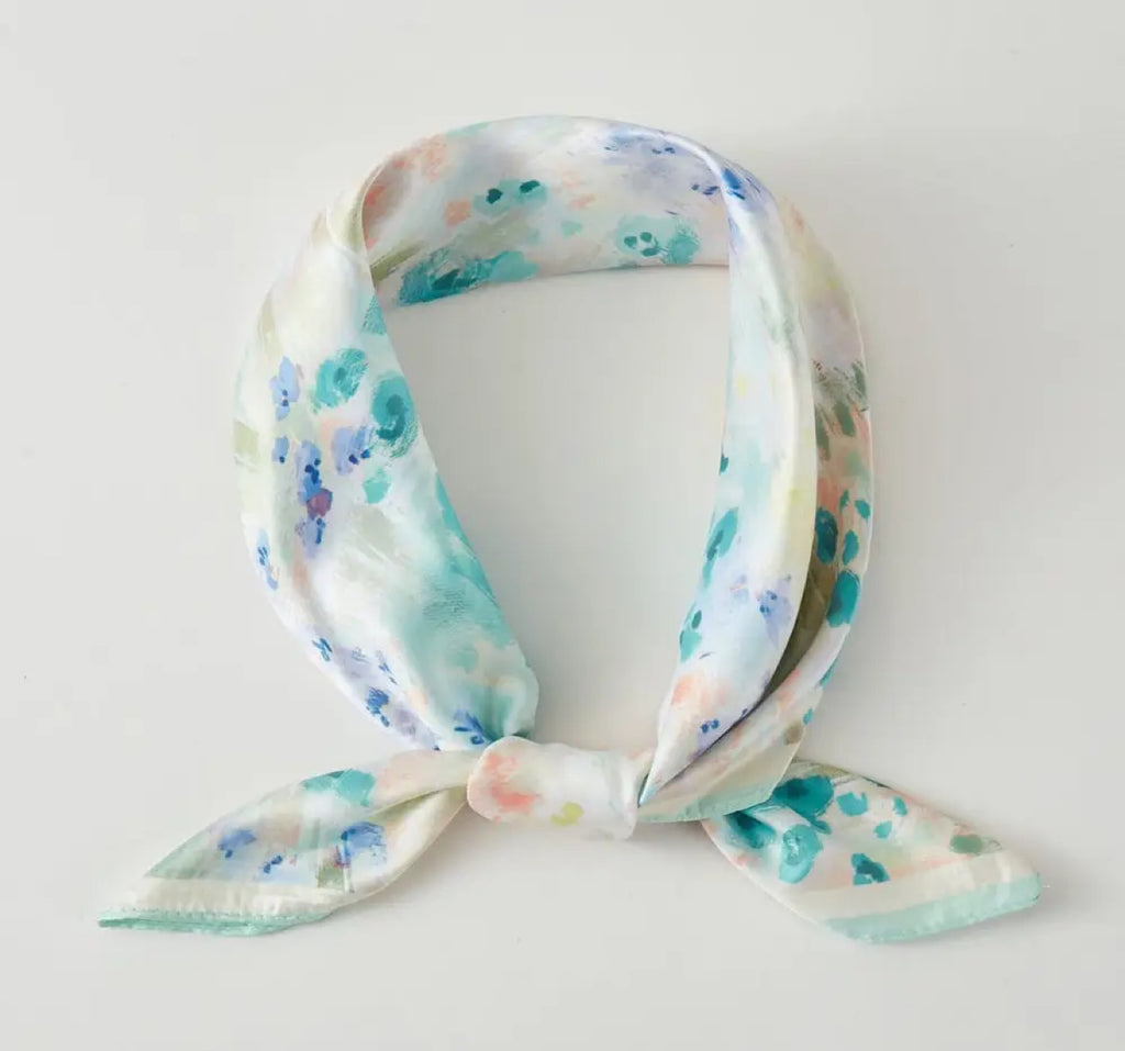 Green floral silky scarf