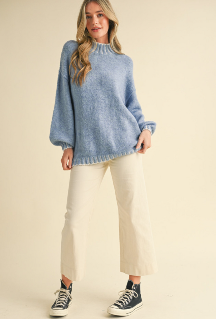 Blue Stitched Detail Sweater