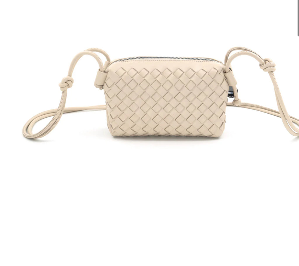 Beige mini woven crossbody