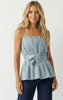 Blue pleated buckle top
