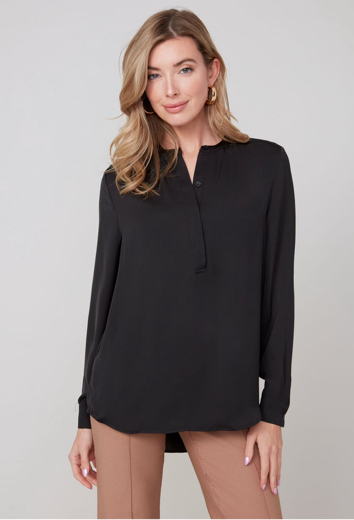 Black V neck button Blouse