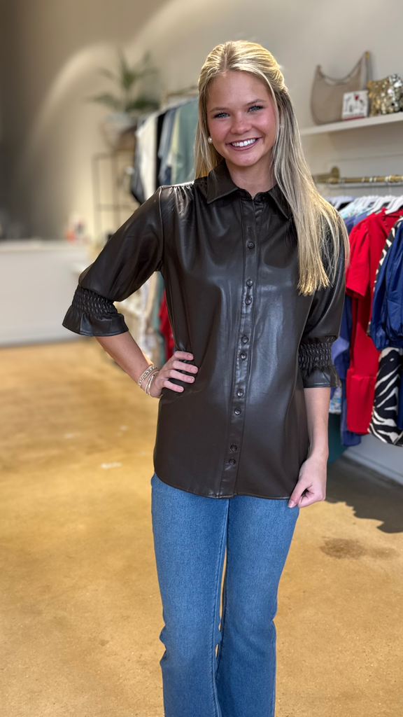 Chocolate leather blouse