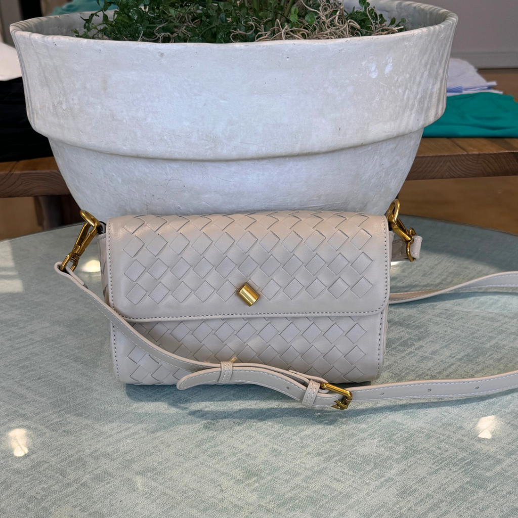 Beige woven crossbody