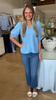 Blue Ruffle Collar Blouse