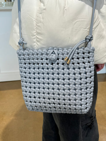 Small Taupe woven crossbody tote