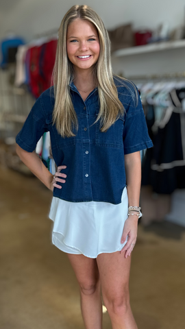 Blue Cap Sleeve V neck Top