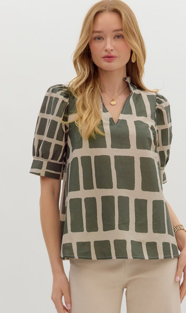 Olive blocked blouse