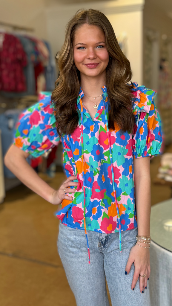 Abstract Floral Print Blouse