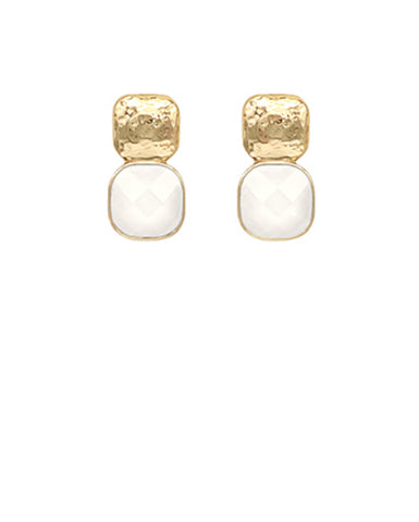 White Disc Drop Earrings