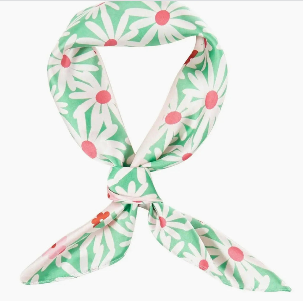 Green flower silky scarf