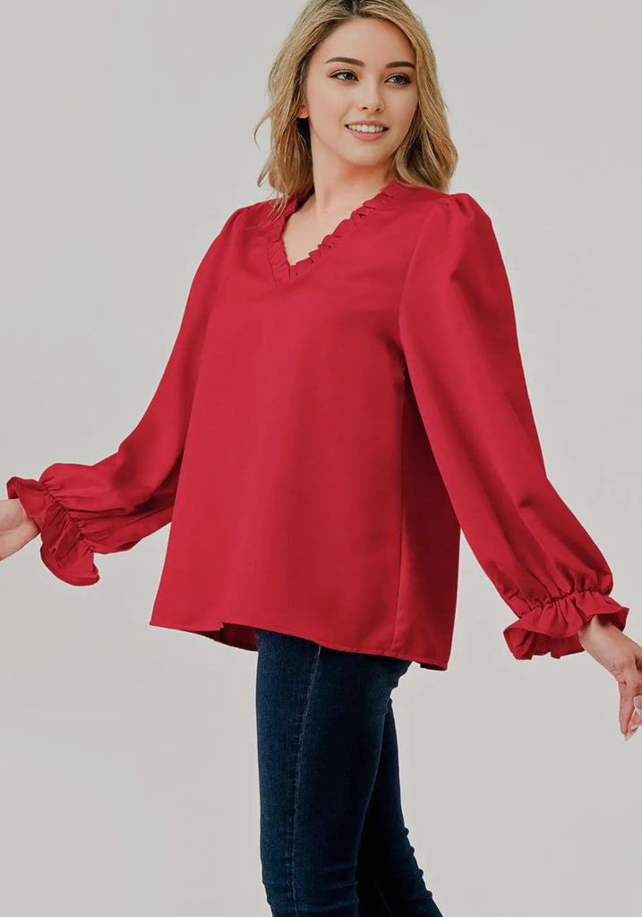 Red Ruffle Blouse