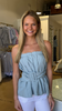 Blue pleated buckle top