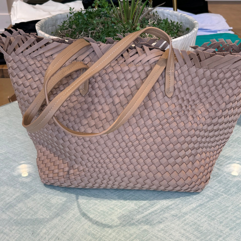 Taupe woven satchel bag