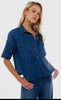 Denim front pocket top