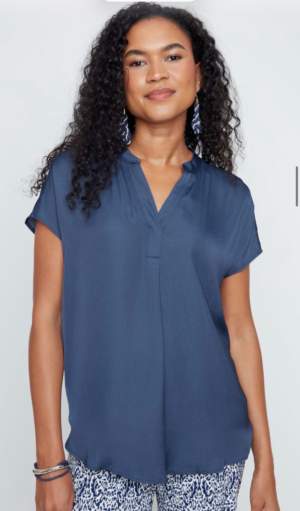 Indigo V neck blouse
