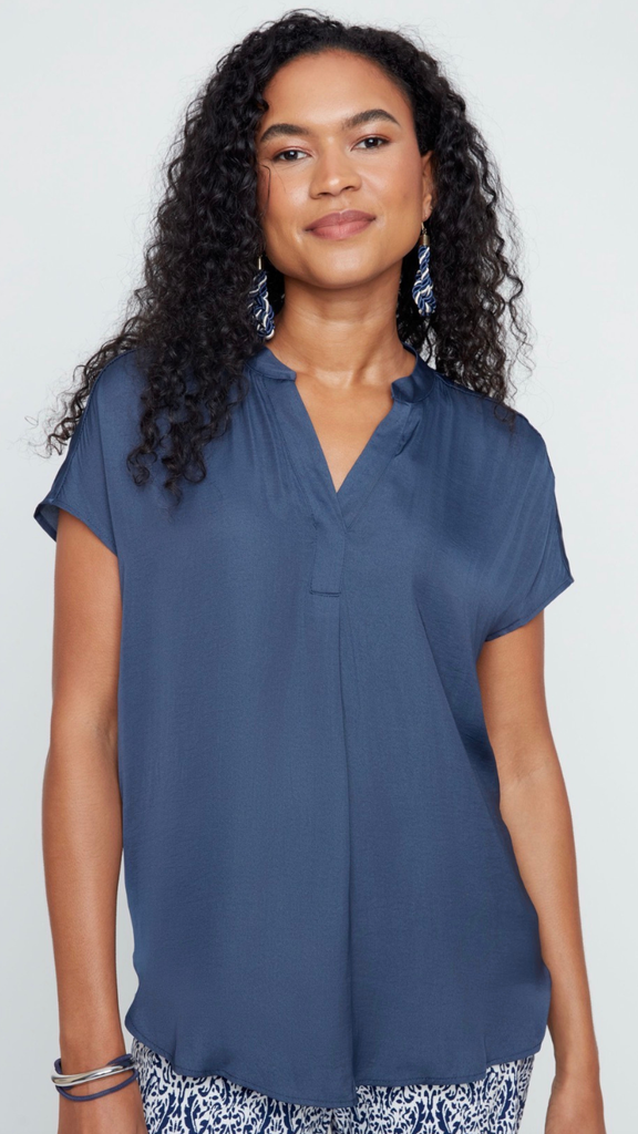 Indigo V neck blouse
