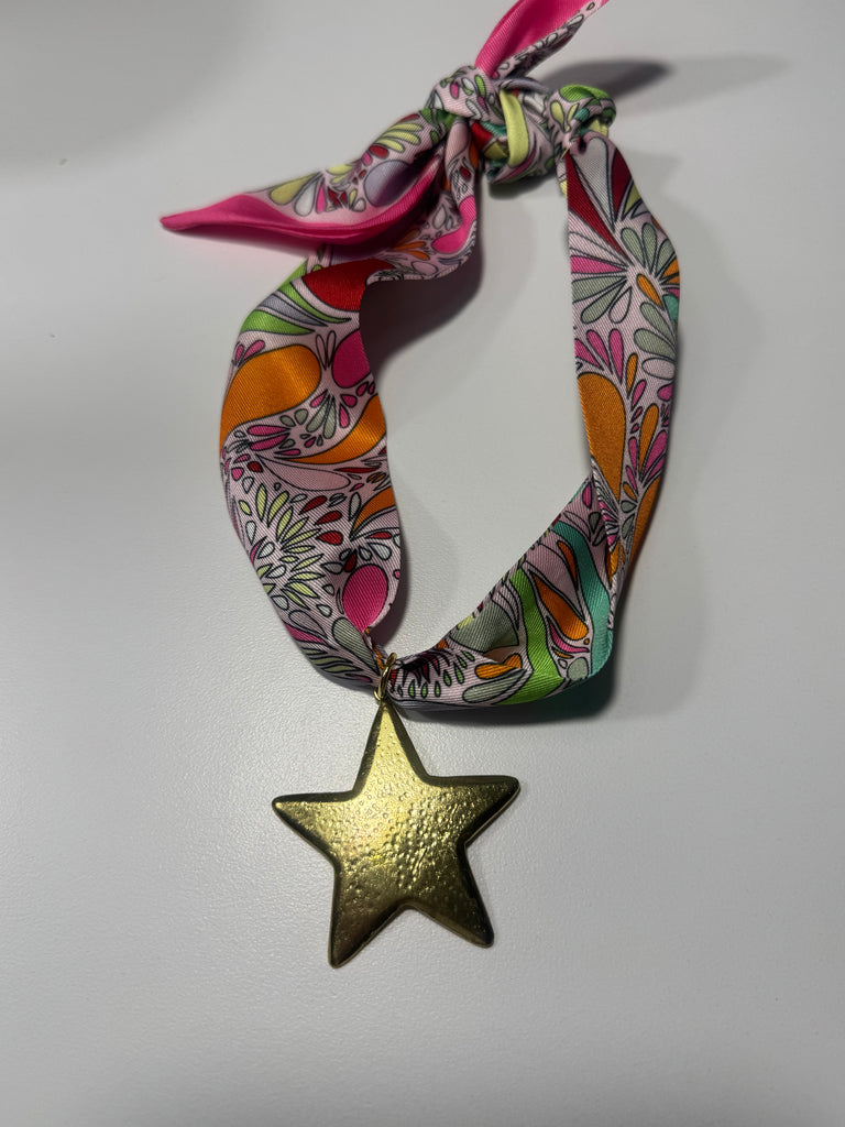 Pink multi star charm scarf necklace