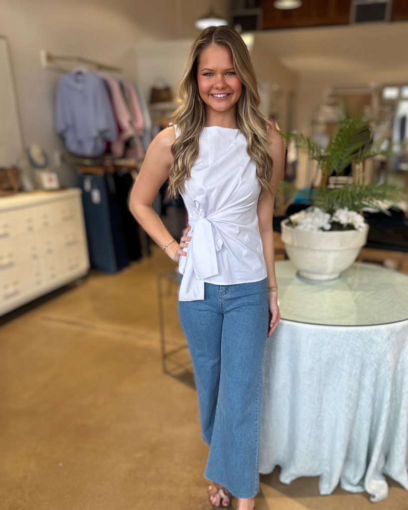 White Sleeveless Bow Blouse