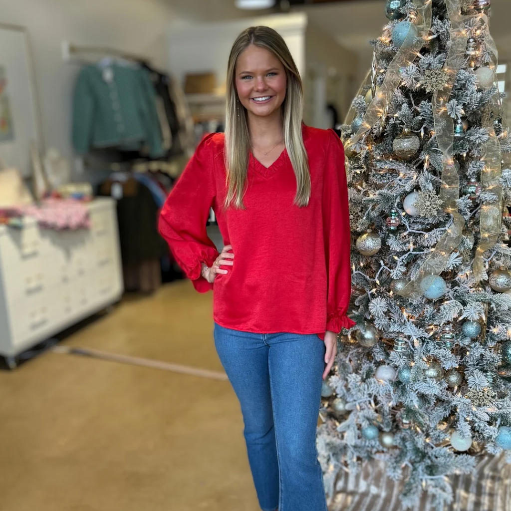 Red Ruffle Blouse