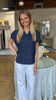 Indigo V neck blouse