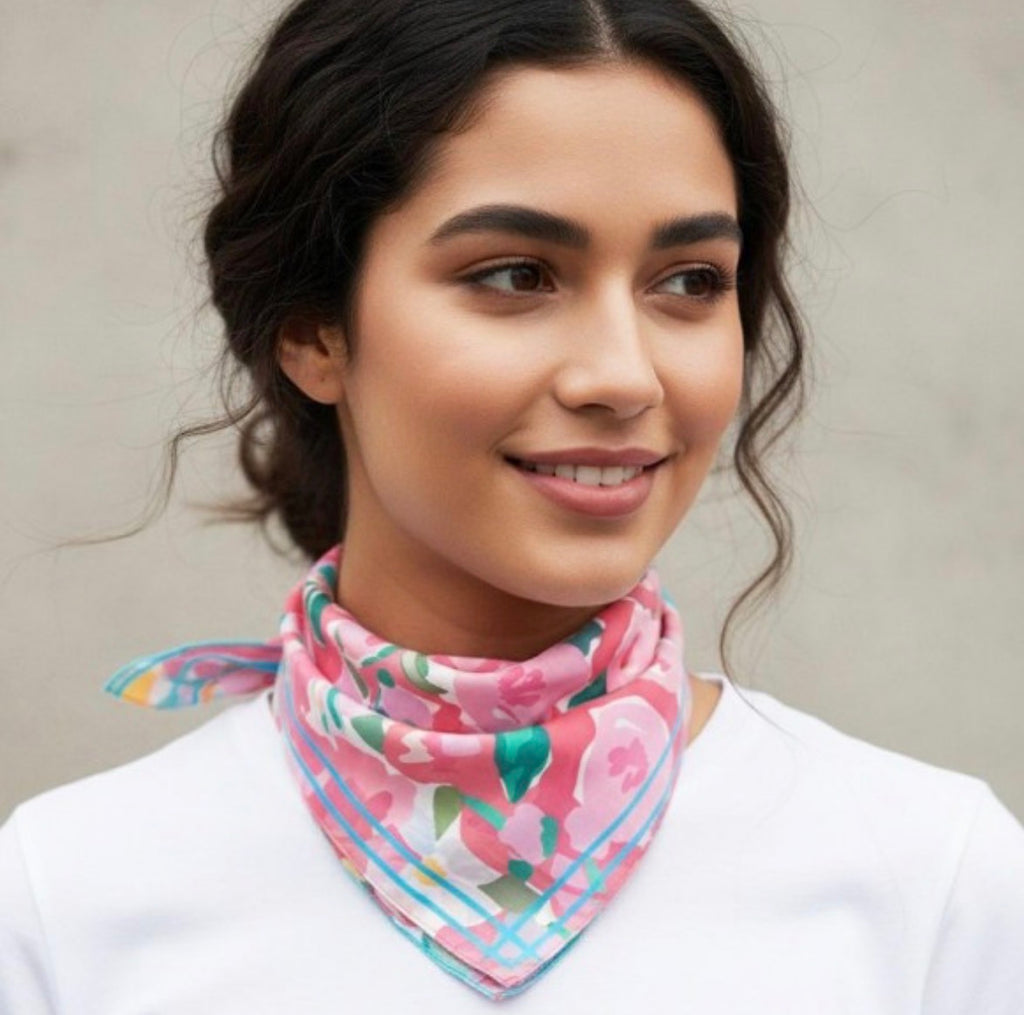 Pink floral silky scarf