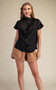 Black mock cross neck blouse