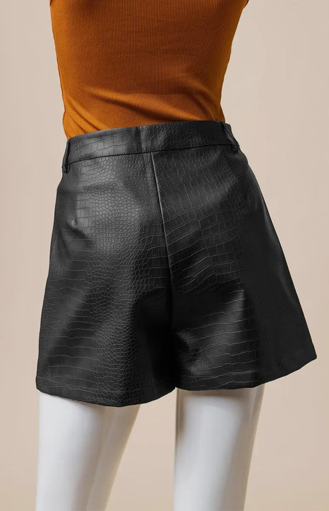 Black Leather Croc Shorts