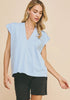 Blue Cap Sleeve V neck Top