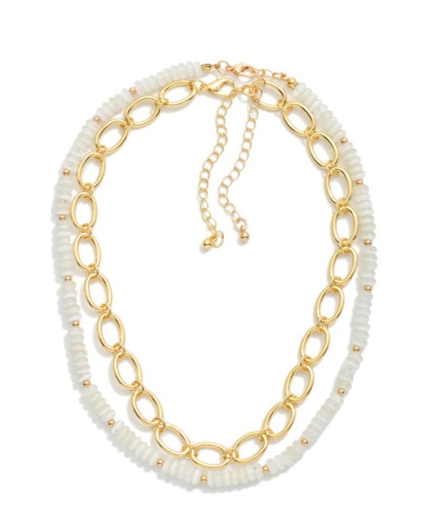 White bead layered necklace
