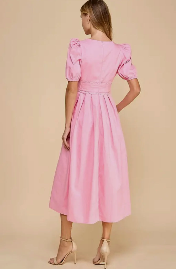 Pink Scallop Midi Dress