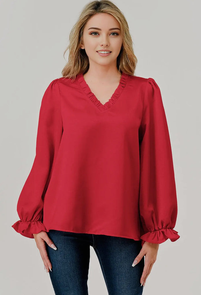 Red Ruffle Blouse