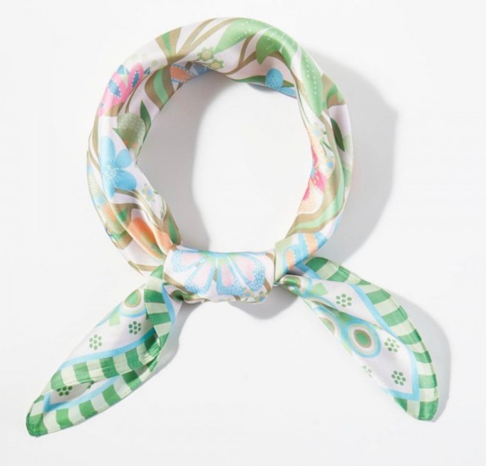 Green floral Silky scarf