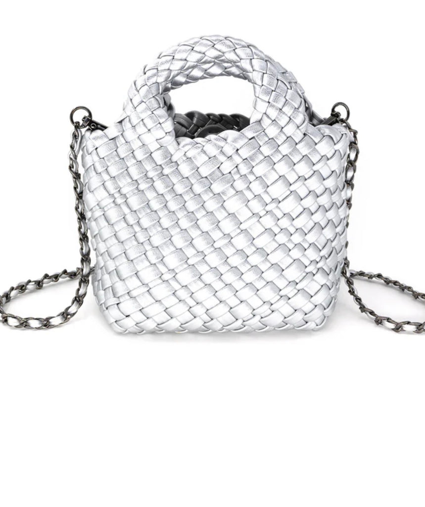 Silver woven crossbody bag