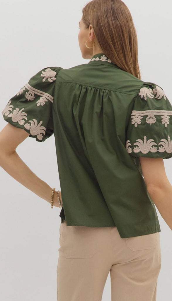 Olive embroidered blouse