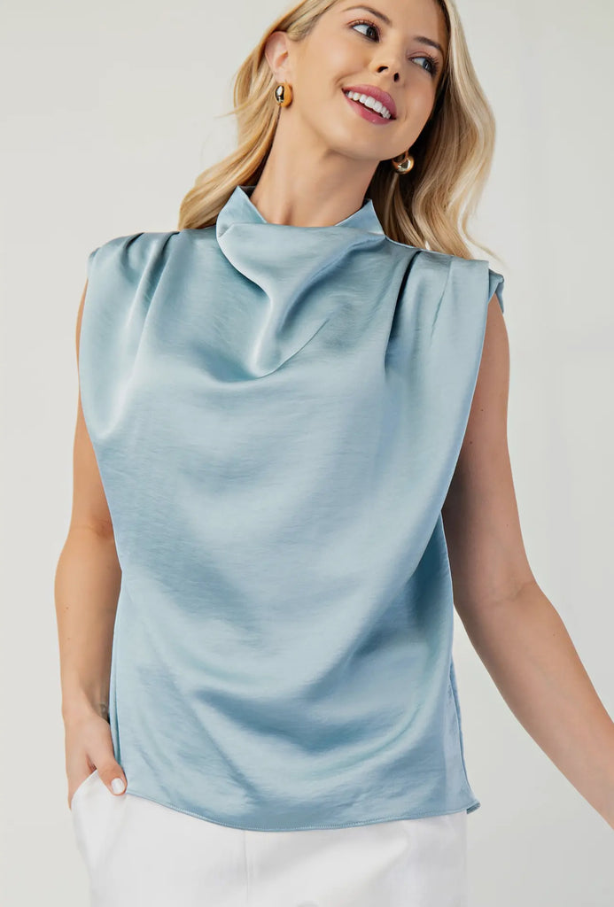 Blue Drape Neck Top