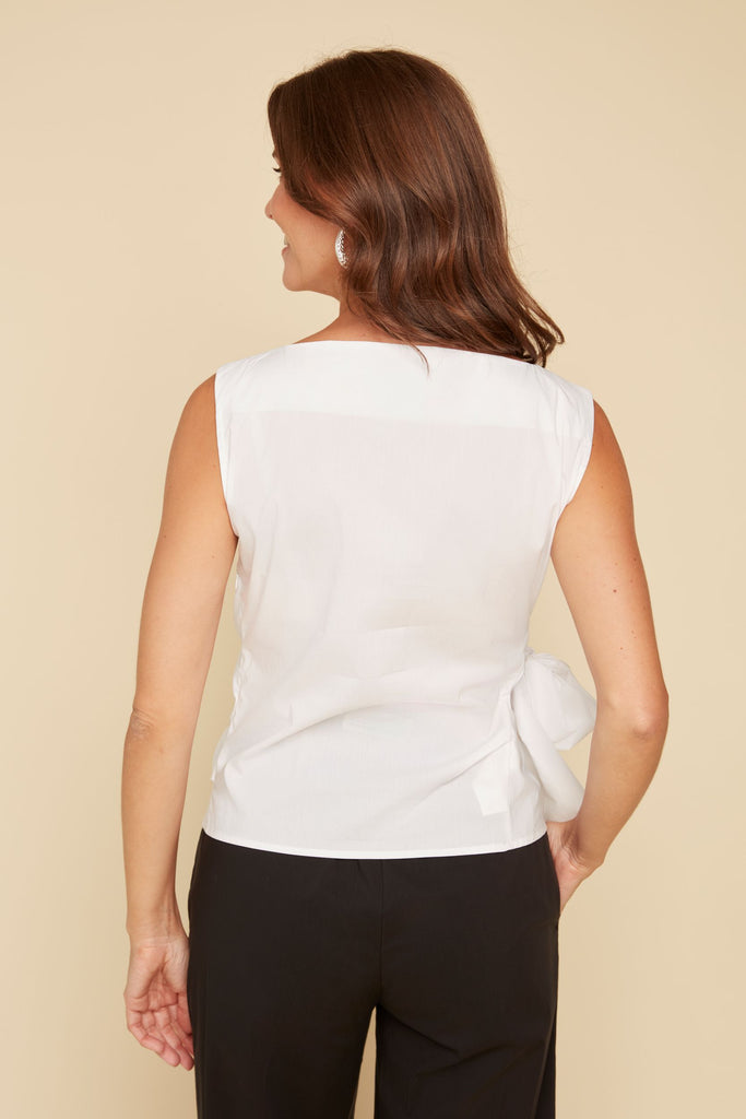 White Sleeveless Bow Blouse