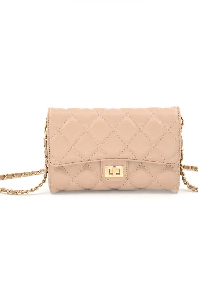 Beige quilted crossbody bag