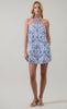 Blue tropical halter dress