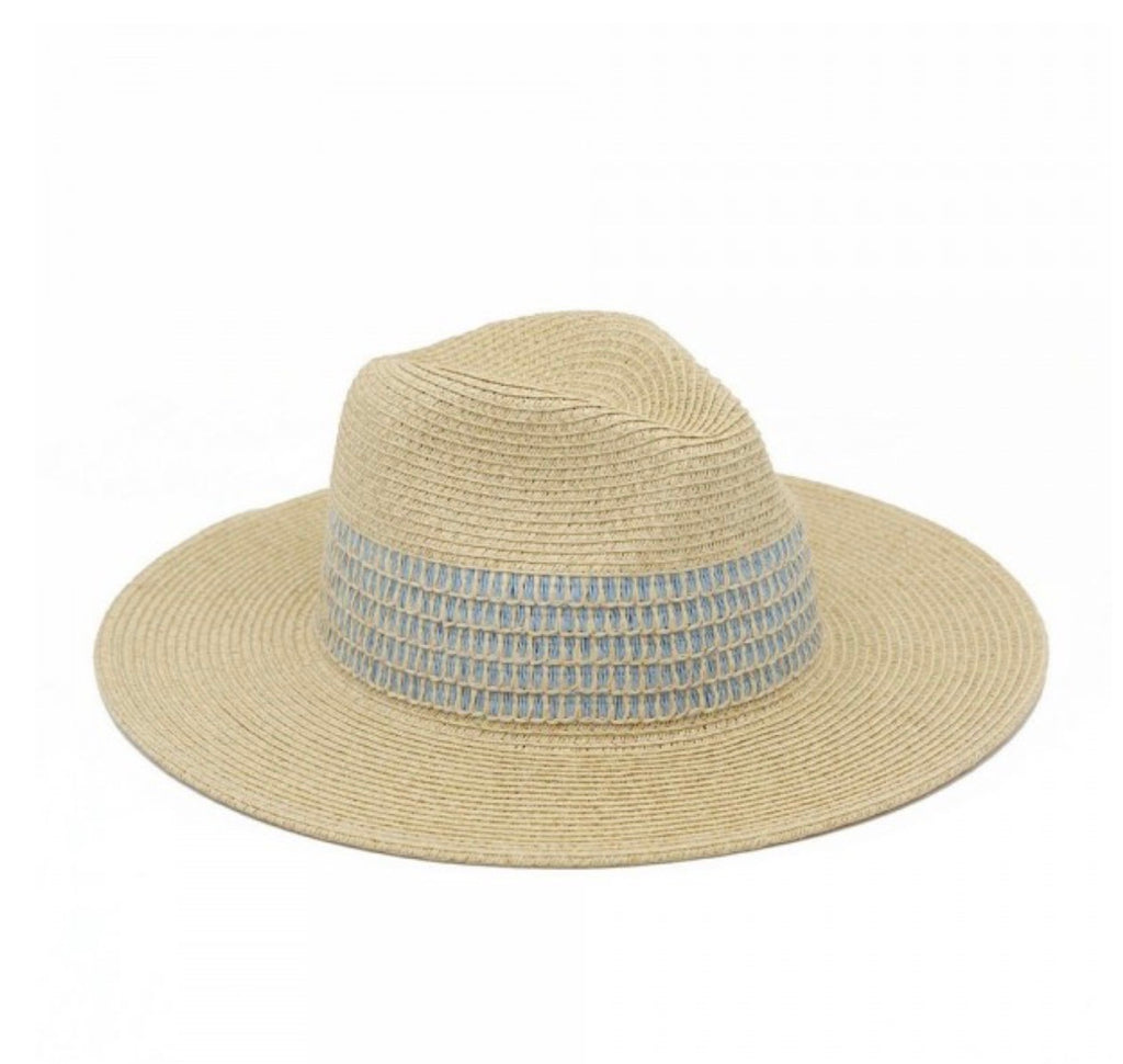 Blue striped straw hat
