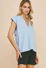 Blue Cap Sleeve V neck Top