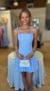 Blue Tie shoulder Pleated dress