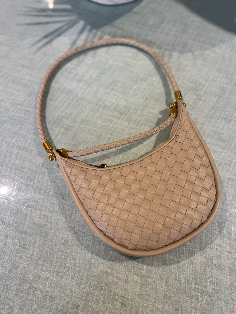 Beige Mini Woven Shoulder Bag