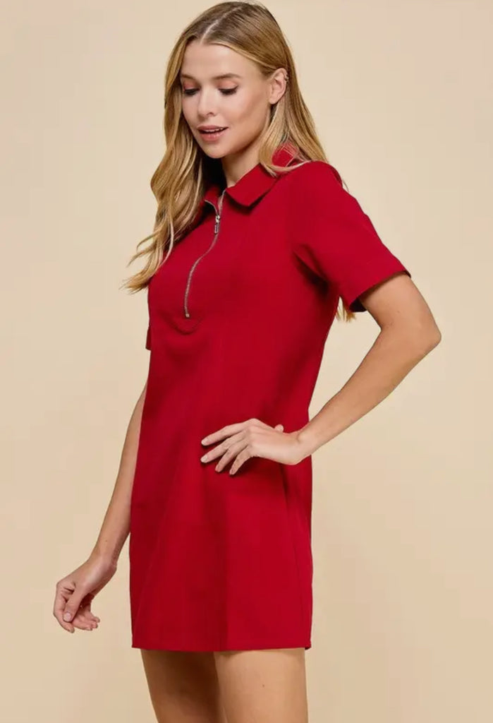 Crimson Collared Zip dress